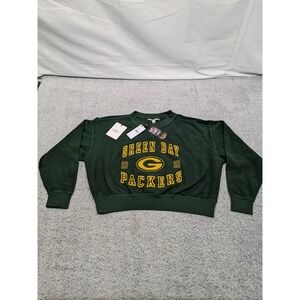 Green Bay Packers Wear Erin Andrews Womens Crewneck Cropped Sweatshirt Large NWT